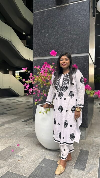 Rayon White and Black Co-ord Set