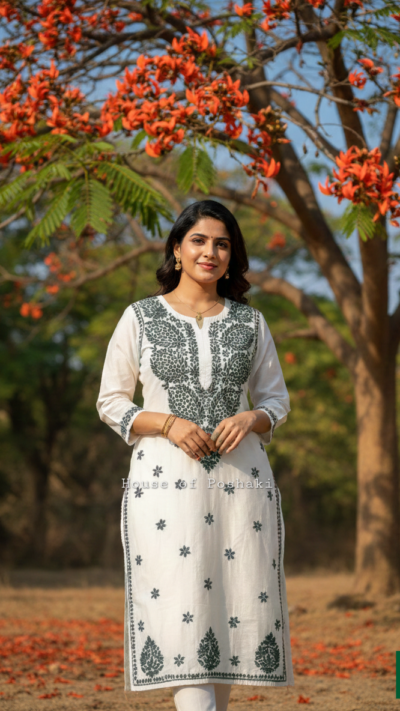 Chanderi Straight Fit Kurti - Green