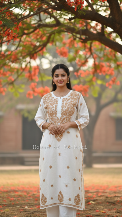 Chanderi Straight Fit Kurti - Rust