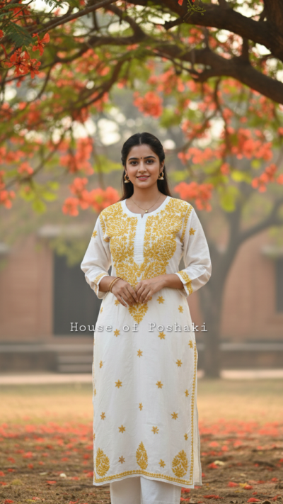 Chanderi Straight Fit Kurti - Yellow