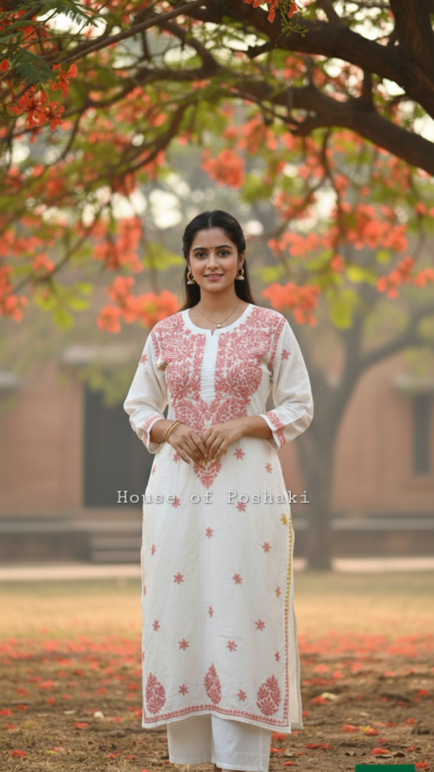 Chanderi Straight Fit Kurti - Pink