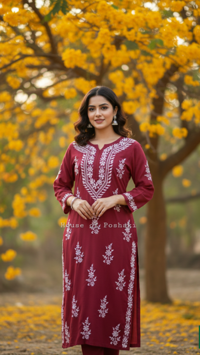 Rayon Straight Fit Kurti - Maroon