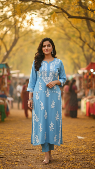 Rayon Straight Fit Kurti - Powder Blue
