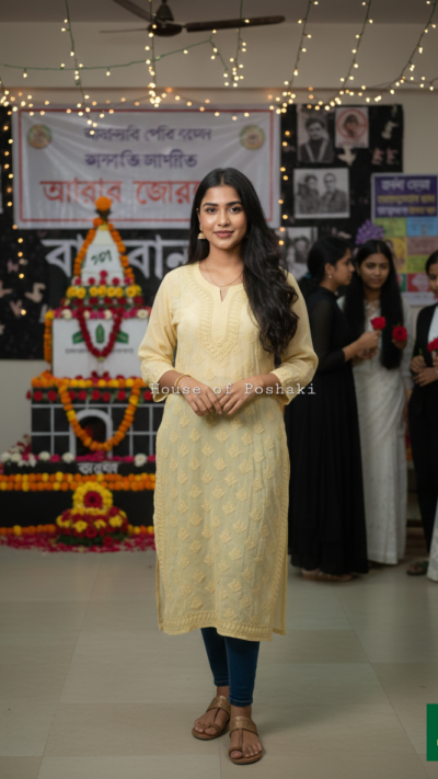 Georgette Buti Jaal Dual shade Kurti - Yellow