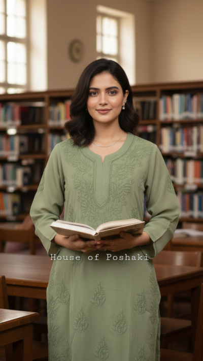 Georgette Tone-to-Tone Kurti - Dark Green