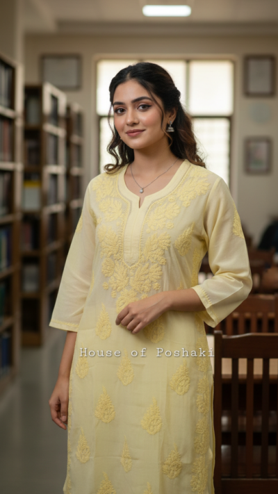 Georgette Tone-to-Tone Kurti - Yellow