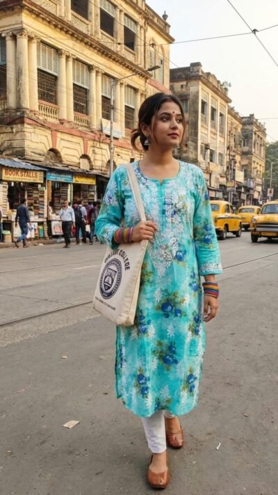 Mulmul Floral Straight Kurti - Blue