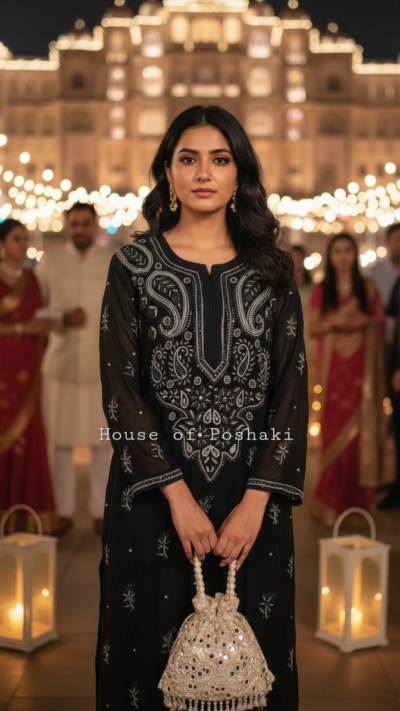 Viscose Cutdana Kurti - Black