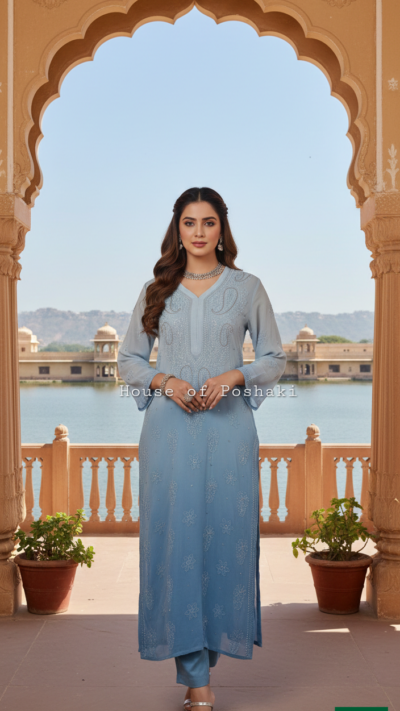 Viscose Cutdana Kurti - Sky Blue