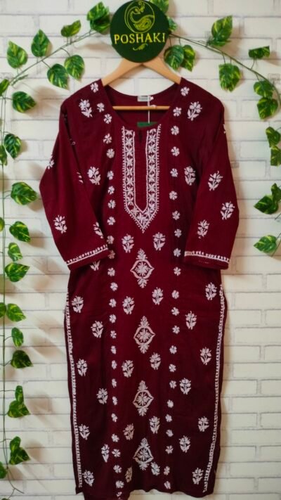 Cotton Pleat Kurti - Maroon