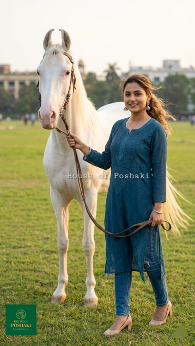 Viscose Galabuti Kurti - Teal Blue