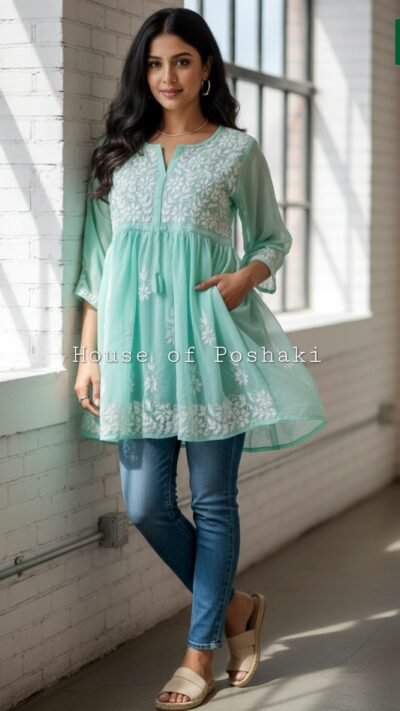 Georgette Peplum  Short Gown - Mint Green