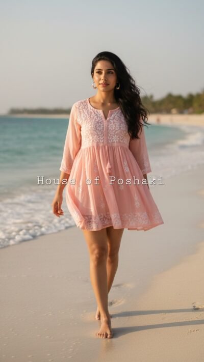 Georgette Peplum  Short Gown - Peach