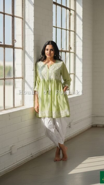 Georgette Peplum  Short Gown - Light Green