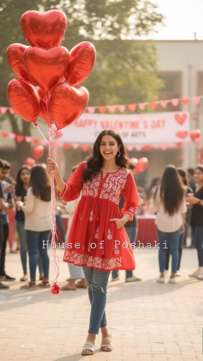 Georgette Peplum  Short Gown - Red