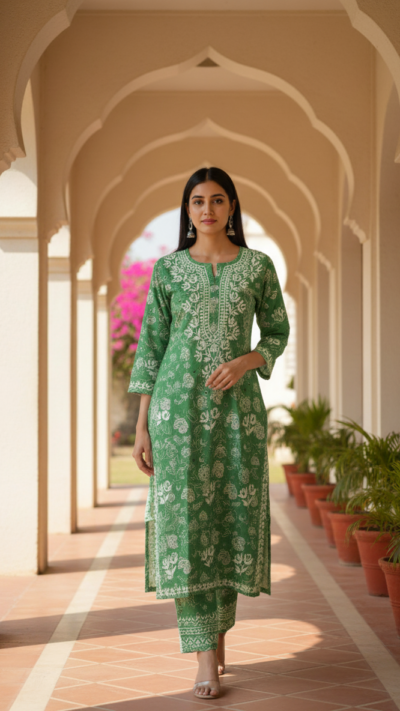 Hafiza Mulmul Co-ord set - Green