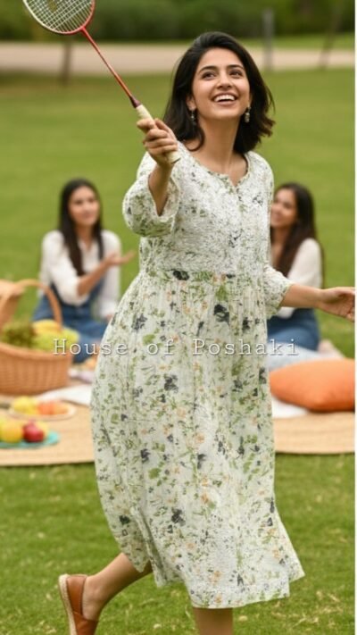 Mulmul Floral Gown - Green